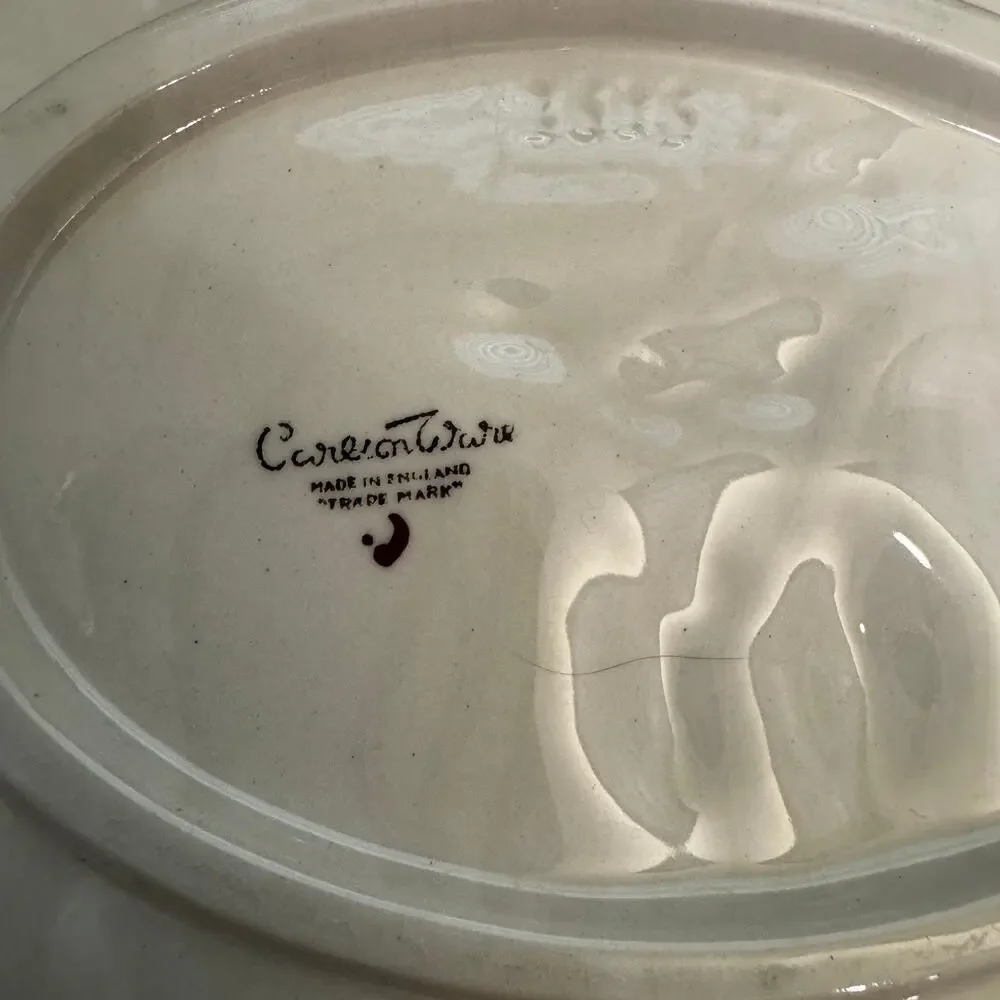 Vintage Carlton Ware England Hand Painted Magnolia Pink Blush Bowl 1950s oval
